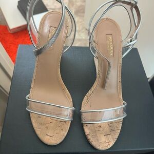 Aquazzura Silver Metallic Cork-Strap Sandals